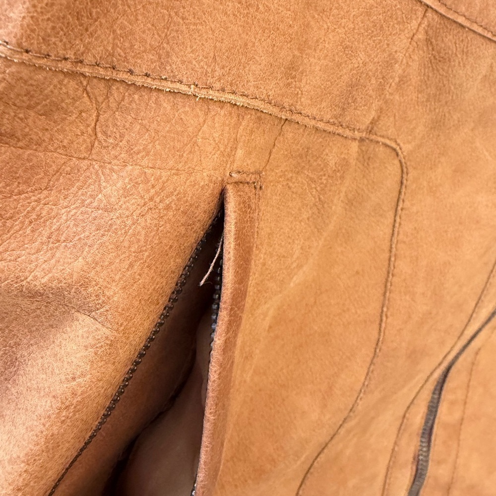 Burberry London Brown distressed Leather mini  Skirt classic pattern full zip 8 - Picture 5 of 14